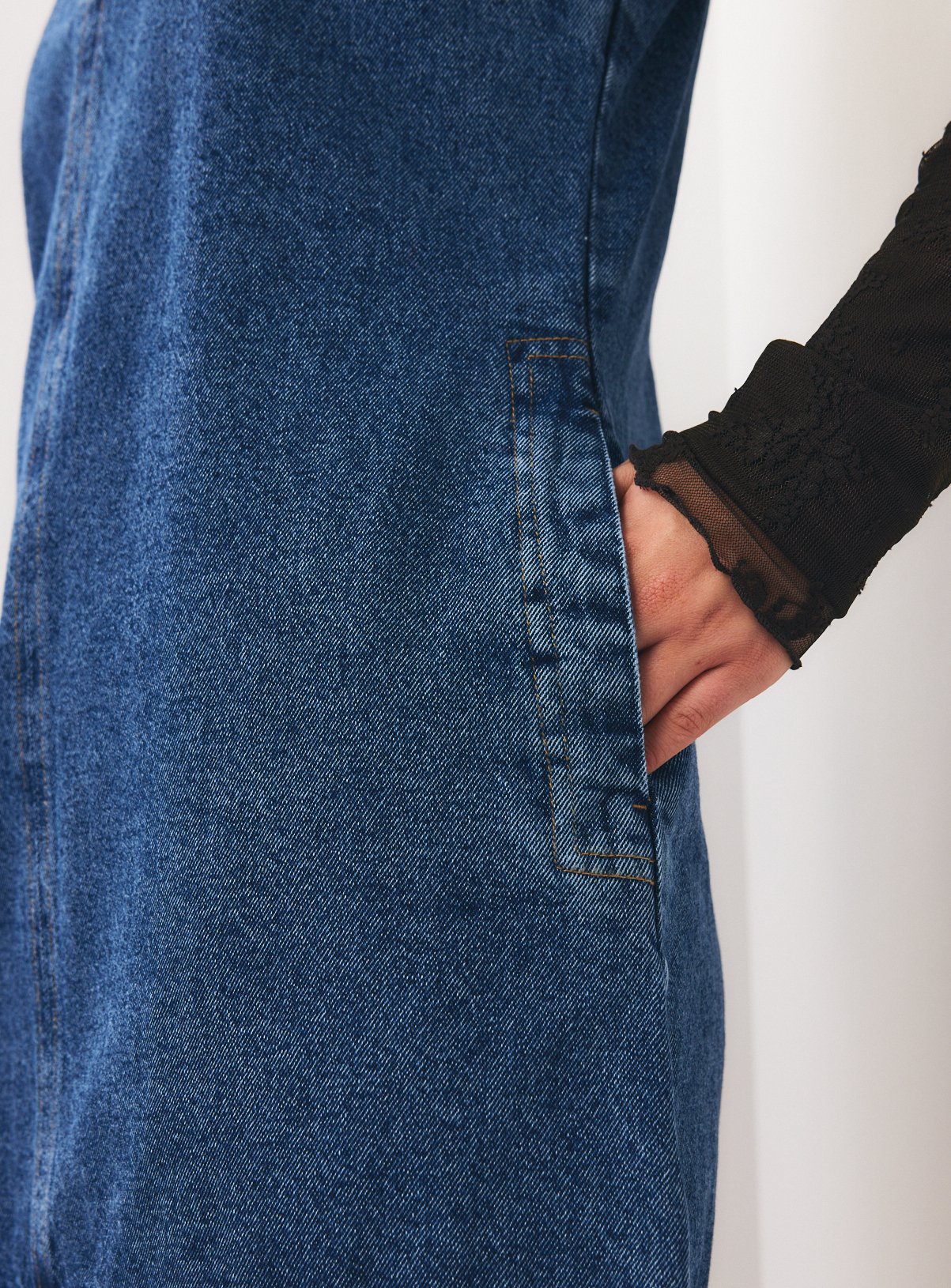 Mid Denim V-Front Mini Dress 12 - Image 3 thumbnail